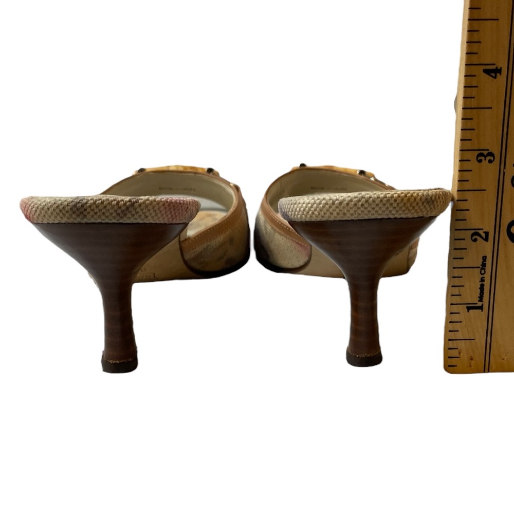VANELI Tan/Beige Floral Canvas/Leather Slides Mules Heels Shoes - Size 8.5 Slim - Picture 11 of 16